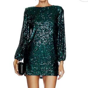 Steve Madden Sequin Holiday Party Dress Size S Long Sleeve Green Sparkle